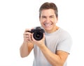 Handsome man with photo camera