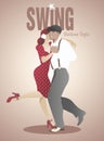 Handsome man and pin-up girl dancing swing