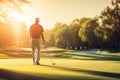 A handsome man playing golf. Generative AI