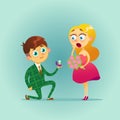 Handsome man proposing marriage to beautiful woman with diamond ring. Royalty Free Stock Photo