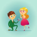 Handsome man proposing marriage to beautiful woman with diamond ring. Royalty Free Stock Photo