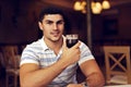 Handsome Man Raising Wine Glass in Toast Royalty Free Stock Photo