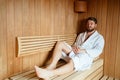 Handsome man relaxing in sauna Royalty Free Stock Photo