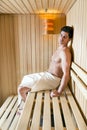 Handsome man relaxing in a sauna Royalty Free Stock Photo