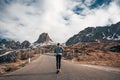 Handsome man running amazing mountains background Royalty Free Stock Photo