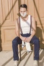 Handsome man with shaving foam on his face and towel around his Royalty Free Stock Photo