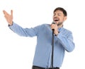 Handsome man singing in microphone Royalty Free Stock Photo
