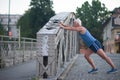 Handsome man stretching before jogging Royalty Free Stock Photo