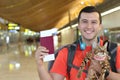 Handsome man traveling with his cat Royalty Free Stock Photo