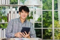 Handsome man using touchpad checking his mail Royalty Free Stock Photo