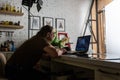 Handsome man is working in data centre with laptop. Royalty Free Stock Photo