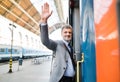 Mature businessman on a train station. Royalty Free Stock Photo