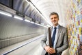 Mature businessman waiting on a metro station. Royalty Free Stock Photo