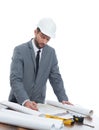 Handsome mature contractor drawing a building plan Royalty Free Stock Photo