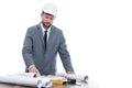 Handsome mature contractor drawing a building plan Royalty Free Stock Photo