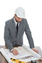 Handsome mature contractor drawing a building plan Royalty Free Stock Photo