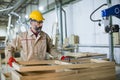 Handsome mature man working in furniture factory Royalty Free Stock Photo
