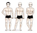 Handsome men standing in black underwear. Vector set of beautiful people illustrations. Royalty Free Stock Photo
