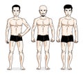 Handsome men standing in black underwear. Vector set of beautiful people illustrations. Royalty Free Stock Photo