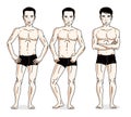 Handsome men standing in black underwear. Vector set of beautiful people illustrations. Royalty Free Stock Photo