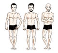 Handsome men standing in black underwear. Vector set of beautiful people illustrations. Royalty Free Stock Photo