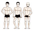 Handsome men standing in black underwear. Vector set of beautiful people illustrations. Royalty Free Stock Photo