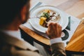 Handsome businessman having lunch wine in restaurant Royalty Free Stock Photo