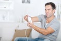 Handsome middle aged man play video games Royalty Free Stock Photo