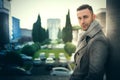 Handsome modern man in the city. Winter mens fashion Royalty Free Stock Photo