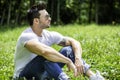 Handsome Muscular Hunk Man Outdoor in City Park Royalty Free Stock Photo