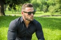 Handsome Muscular Hunk Man Outdoor in City Park Royalty Free Stock Photo