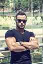 Handsome Muscular Hunk Man Outdoor in City Setting Royalty Free Stock Photo