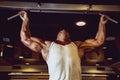 Handsome muscular man in gym making elevations. Royalty Free Stock Photo