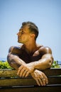 Handsome Muscular Shirtless Hunk Man Outdoor Royalty Free Stock Photo