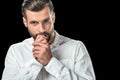 handsome nervous businessman in white shirt