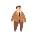 Handsome overweight man dressed brown suit, fat guy in fashionable clothes, body positive vector Illustration on a white Royalty Free Stock Photo