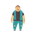 Handsome overweight man dressed jeans and denim vest, fat guy in fashionable clothes, body positive vector Illustration Royalty Free Stock Photo