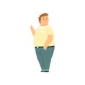 Handsome overweight man dressed jeans and shirt, fat guy in casual clothes, body positive vector Illustration on a white