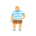 Handsome overweight man wearing shorts and striped shirt, fat guy in fashionable clothes, body positive vector