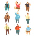 Handsome overweight men set, fat guys in fashionable clothes, body positive vector Illustrations on a white background