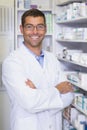 Handsome pharmacist smiling at camera