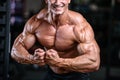 Handsome power athletic man on diet training pumping up muscles Royalty Free Stock Photo