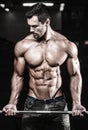 Handsome power athletic man on diet training pumping up muscles Royalty Free Stock Photo