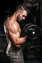 Handsome power athletic man on diet training pumping up muscles Royalty Free Stock Photo