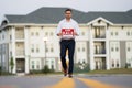 Handsome real estate agent holding banner house for sale. House with land and insurance. Business man real estate agent Royalty Free Stock Photo