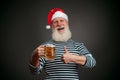 Handsome sailor. Seaman. Santa claus with beer Royalty Free Stock Photo