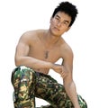 Handsome Shirtless Asian Soldier in Training Uniform Royalty Free Stock Photo