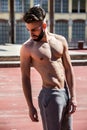 Handsome shirtless young man with beard Royalty Free Stock Photo