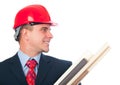 Handsome smiling engineer with hard hat on his hea