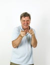 Handsome smiling man in blue leisure polo shirt